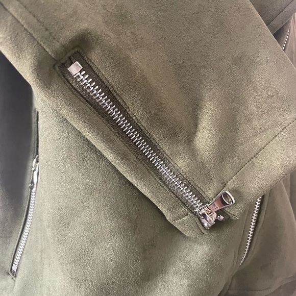 Womens Faux Suede Fall Winter Casual Zipper Cropped Coat Bomber Jacket - Picture 7 of 8